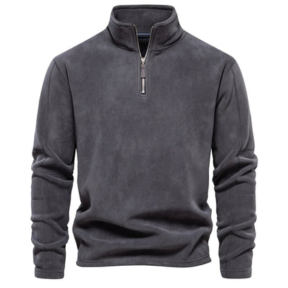 Men's dark gray fleece quarter zip pullover