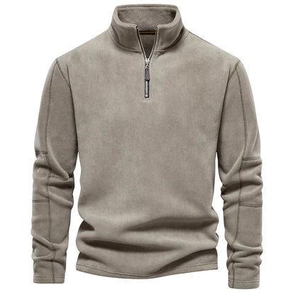 Men's khaki fleece quarter zip pullover