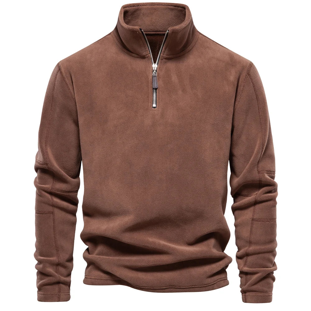 Men's brown fleece quarter zip pullover