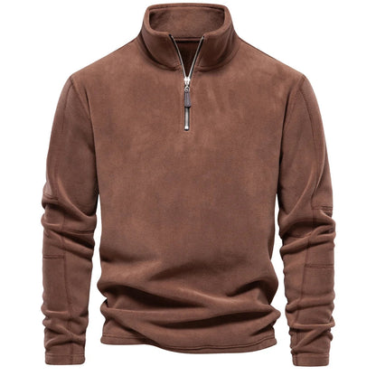 Men's brown fleece quarter zip pullover