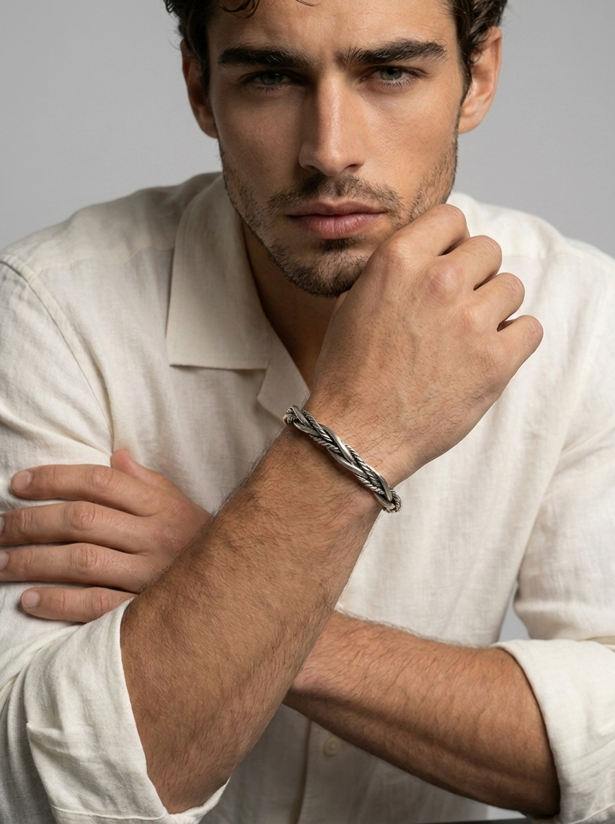 Men's Braided Open-Cuff Bracelet