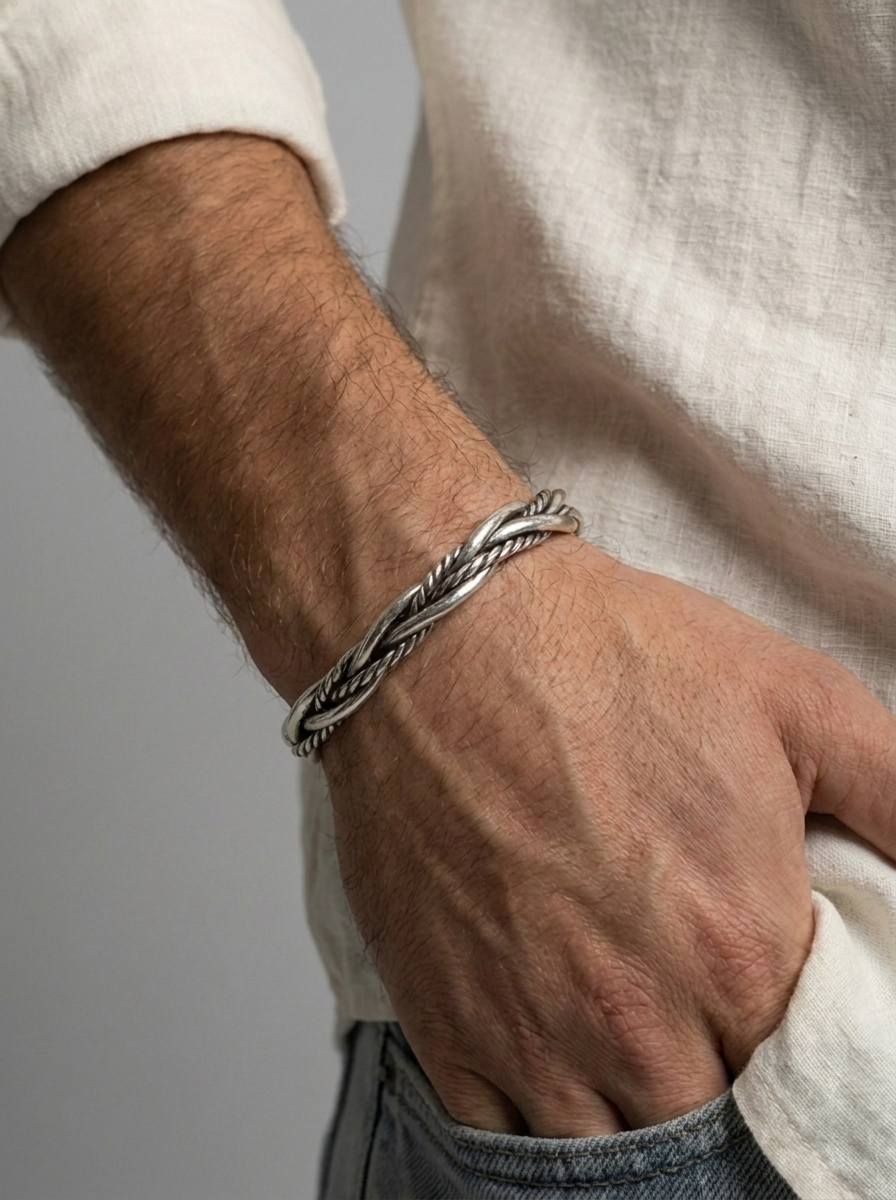 Men's Braided Open-Cuff Bracelet