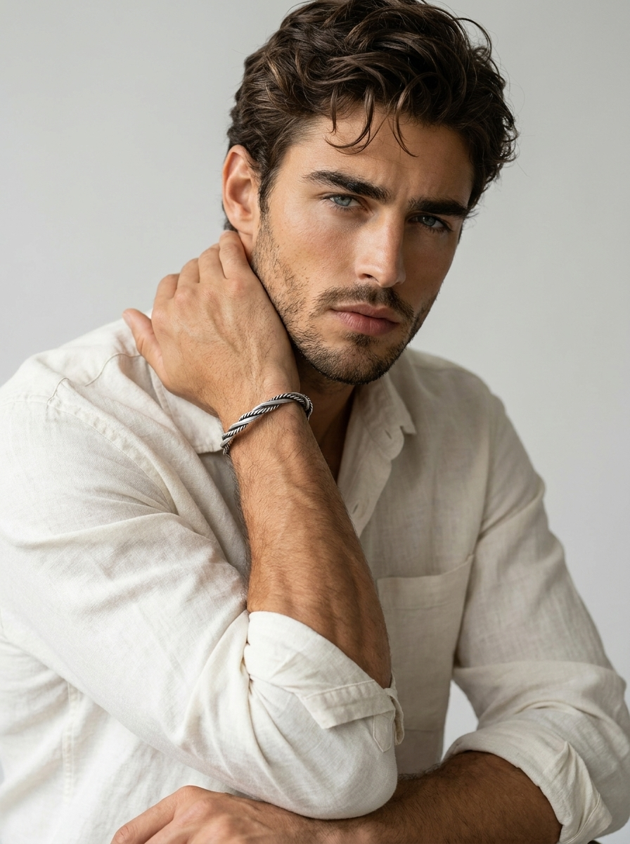 Men's Braided Open-Cuff Bracelet