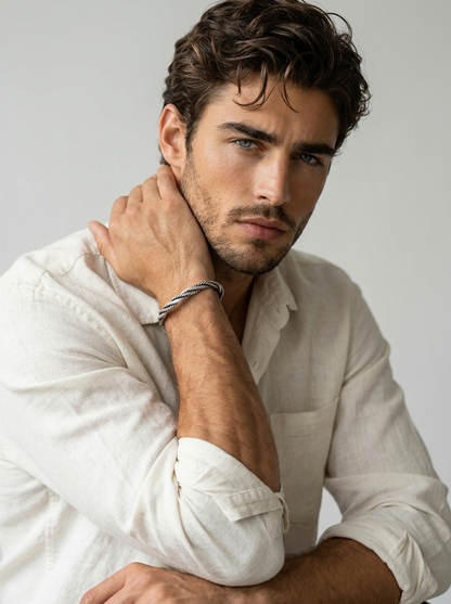 Men's Braided Open-Cuff Bracelet