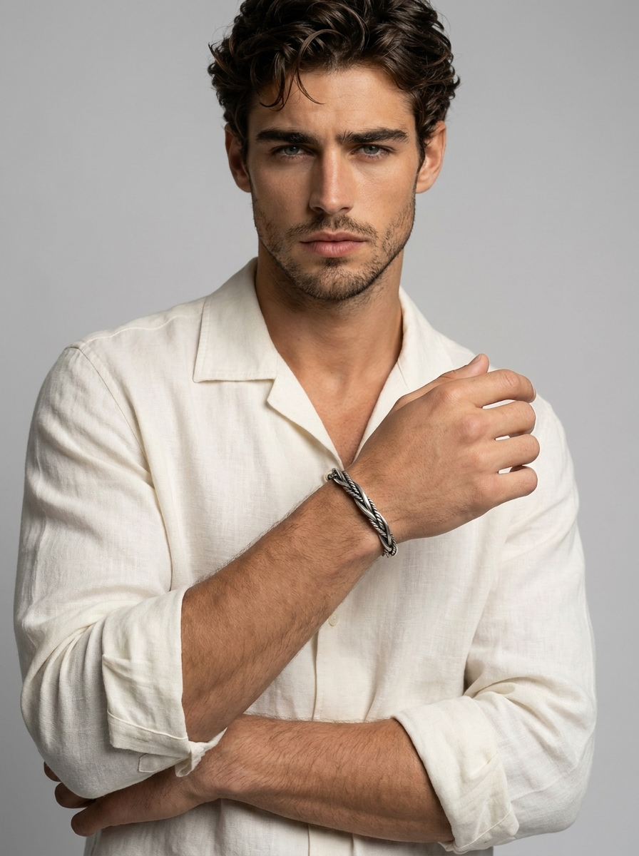 Men's Braided Open-Cuff Bracelet