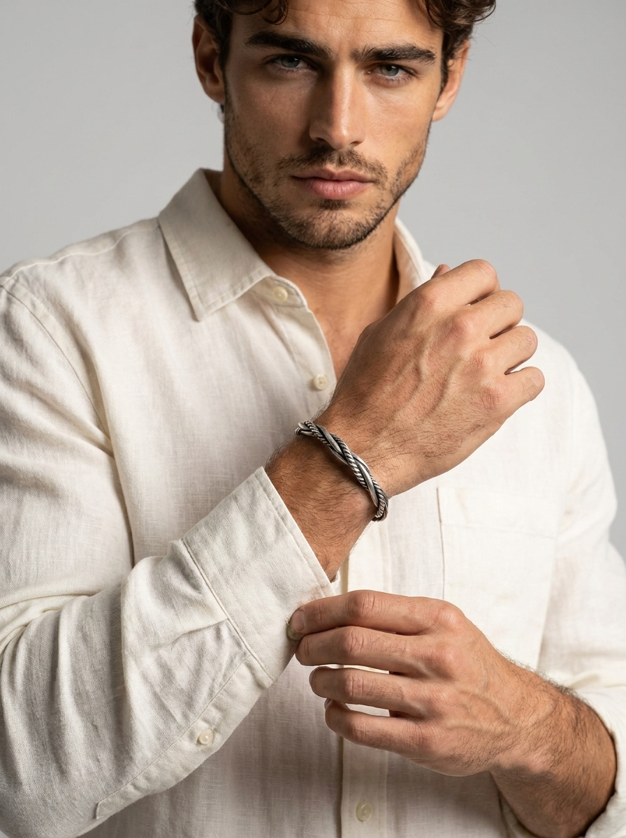 Men's Braided Open-Cuff Bracelet