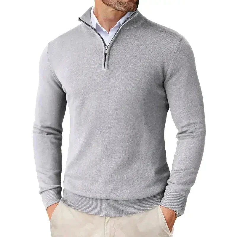 Christian half-zip sweater, knit texture detail