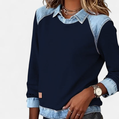 Women's long sleeve sweater in navy blue