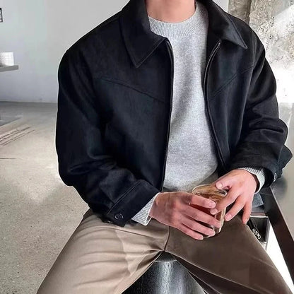 Men's green suede bomber jacket with exterior pockets