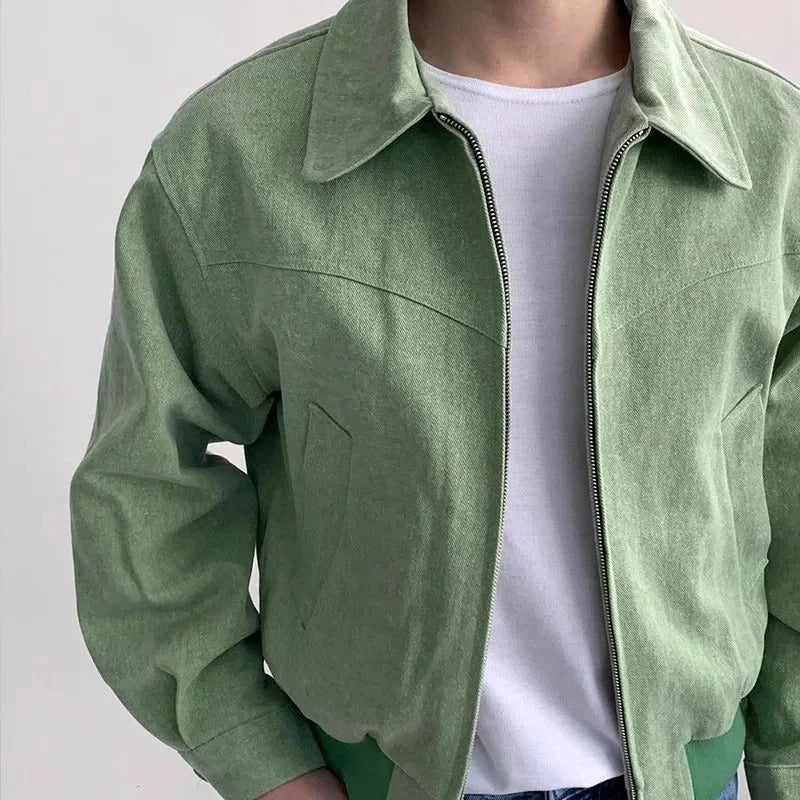 Men's green suede bomber jacket, pocket detail