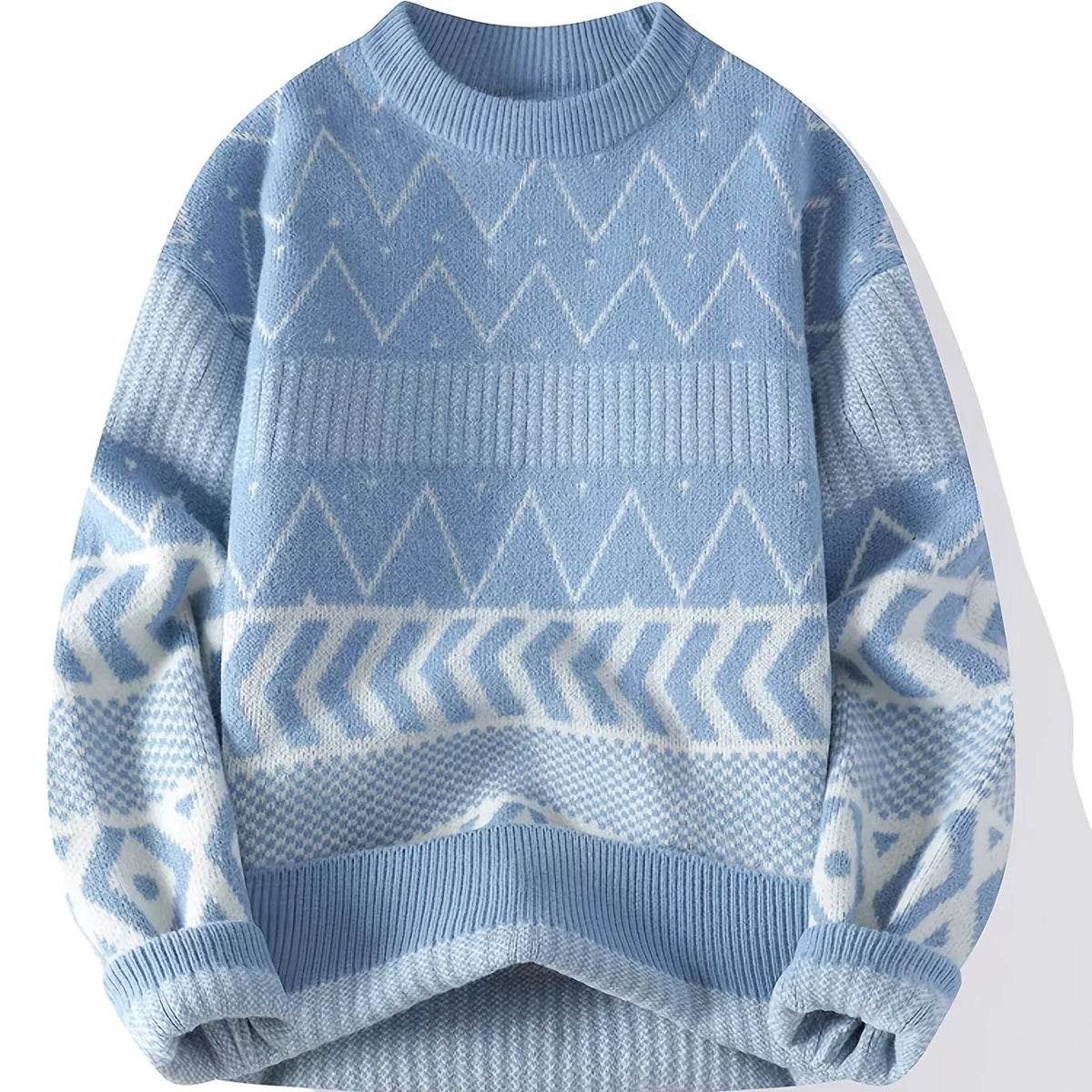 Men's Crew-Neck Sweater, Patterned Winter Knit Top