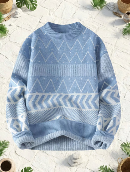Men's Crew-Neck Sweater, Patterned Winter Knit Top