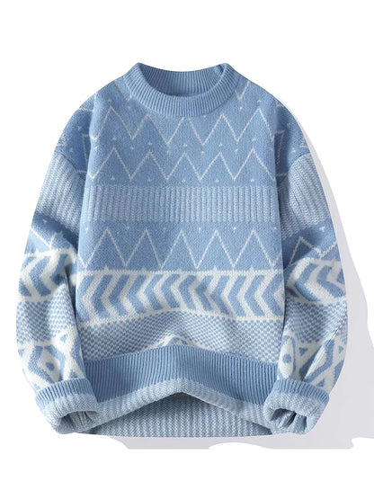 Men's Crew-Neck Sweater, Patterned Winter Knit Top