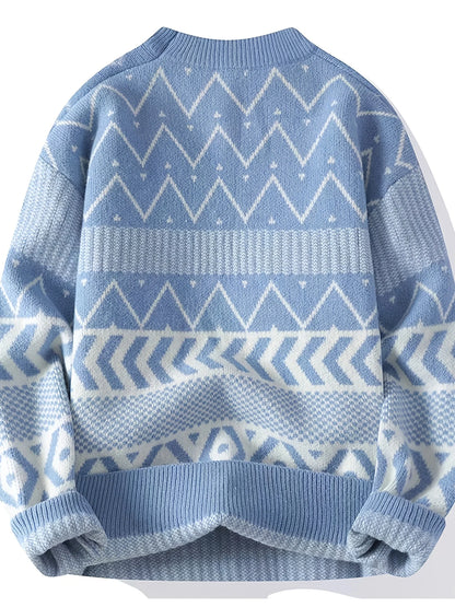 Men's Crew-Neck Sweater, Patterned Winter Knit Top