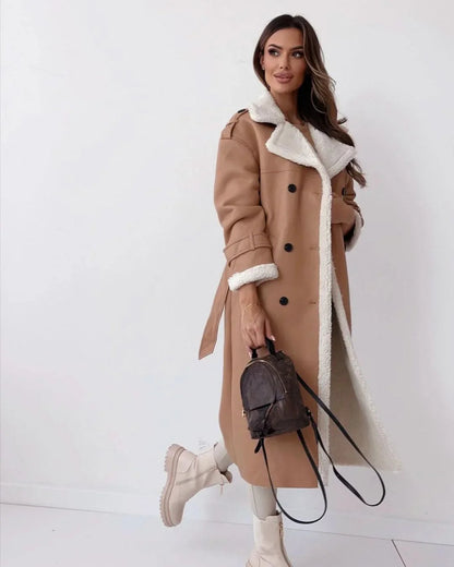 Khaki Double-Breasted Longline Trench Coat