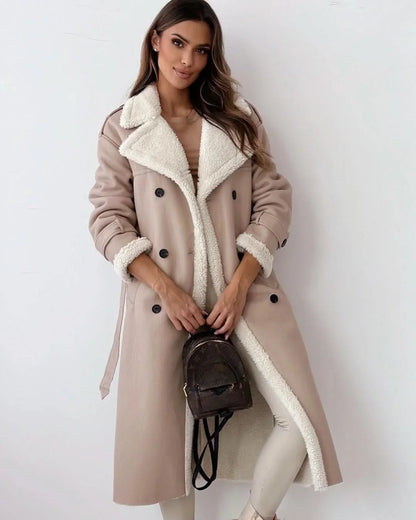 Apricot Double-Breasted Longline Trench Coat