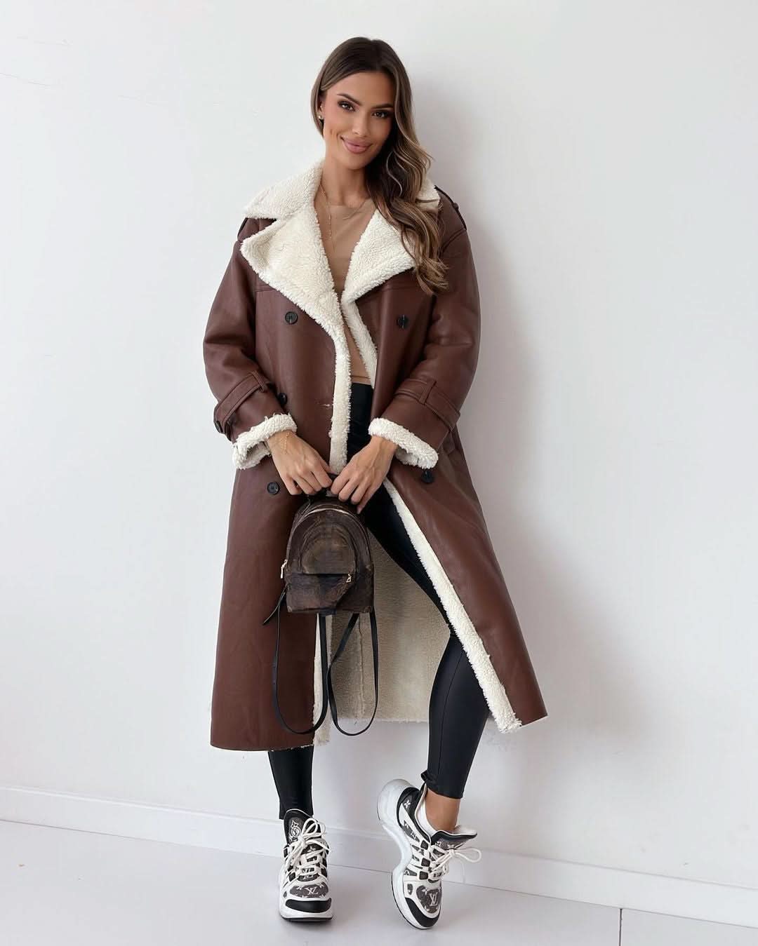 Brown Double-Breasted Longline Trench Coat