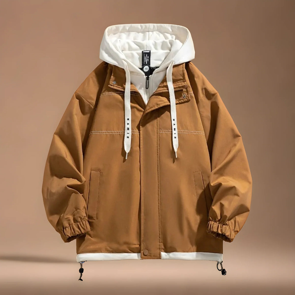 Men's black insulated parka with adjustable hood