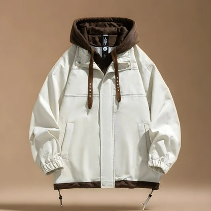 Men's brown parka, close-up of hood