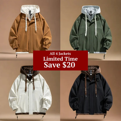 Men's white parka, close-up of drawstring hem