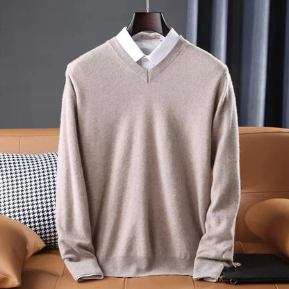 Beige V-neck cashmere blend sweater