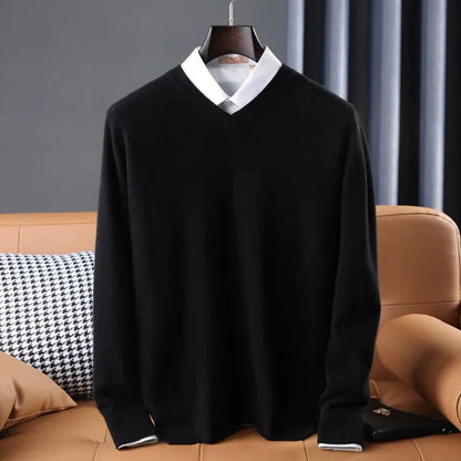 Classic black V-neck cashmere blend sweater