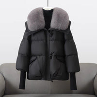 Hazel | Women's Longline Puffer Jacket with Faux Fur Collar, Padded Long Coat
