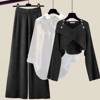 Ruby | Women's 3 Piece Set with Oversized Shirt and Wide Leg Pants – Gray