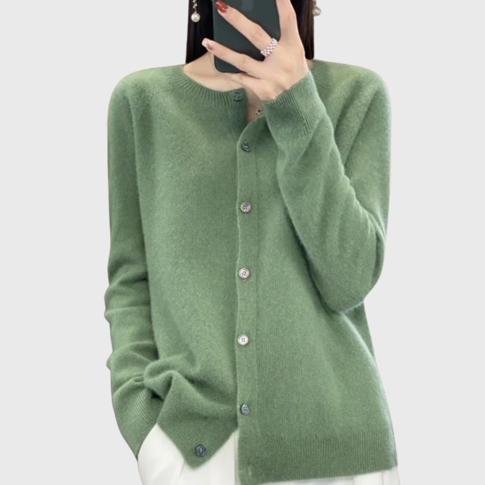 Green Clean Button-Front Cardigan