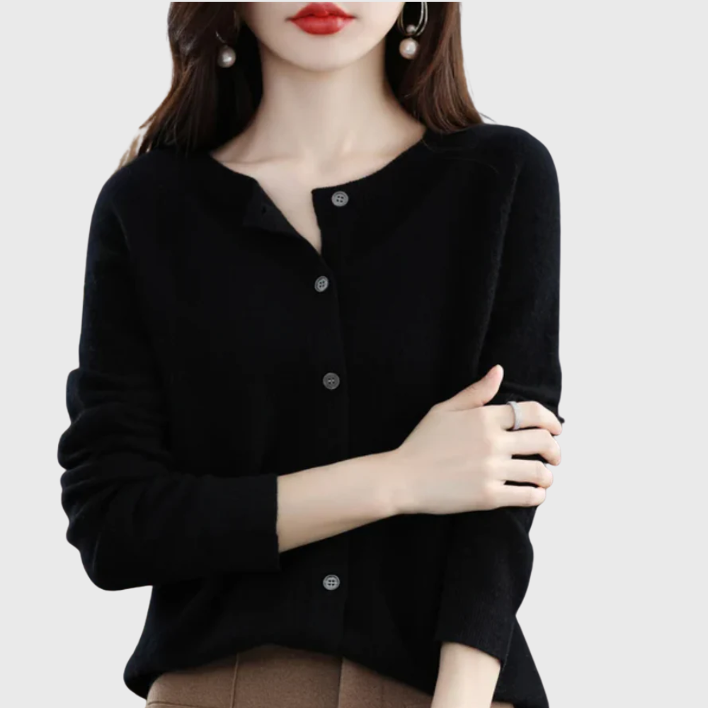 Black Clean Button-Front Cardigan