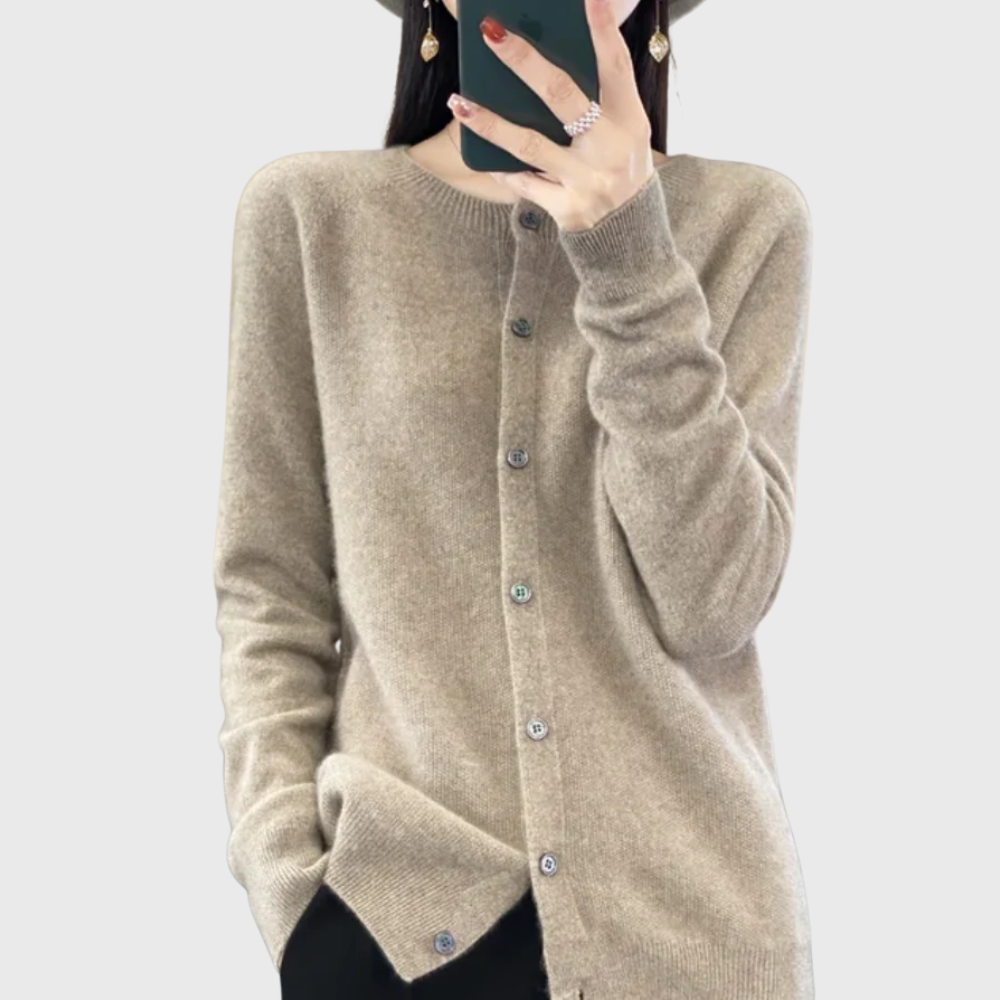 Brown Clean Button-Front Cardigan