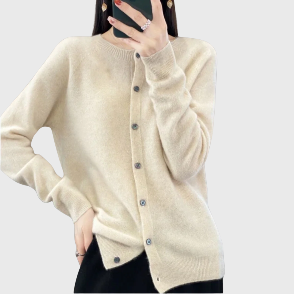 Beige Clean Button-Front Cardigan