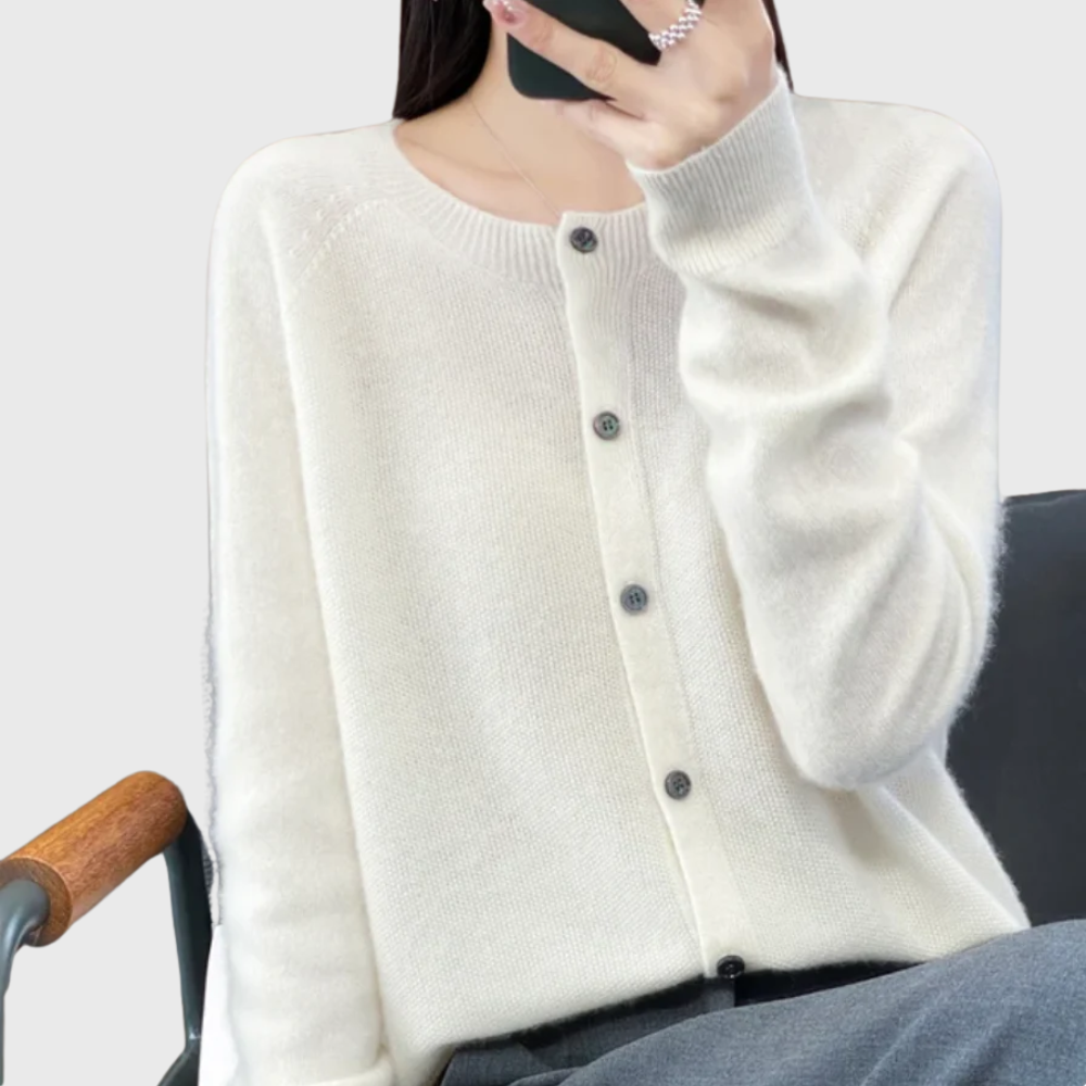 White Clean Button-Front Cardigan