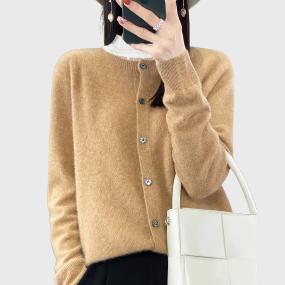 Camel Clean Button-Front Cardigan
