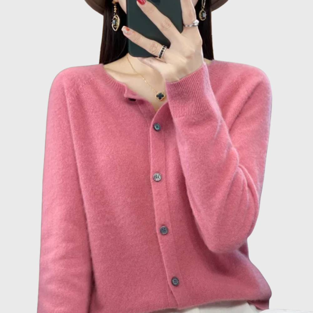Pink Clean Button-Front Cardigan