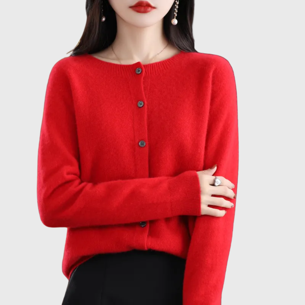 Red Clean Button-Front Cardigan