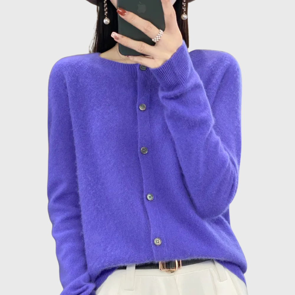 Purple Clean Button-Front Cardigan