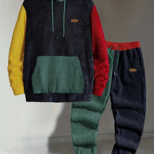 Men's Sherpa Color-Block Lounge Set, Hooded Two-Piece