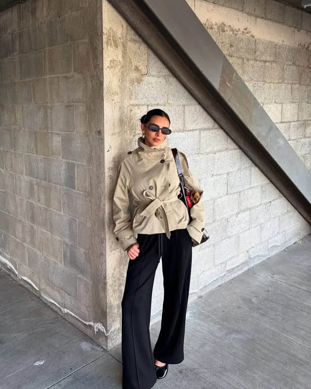 Poised Belted High-Neck Cropped Trench Coat – view 2