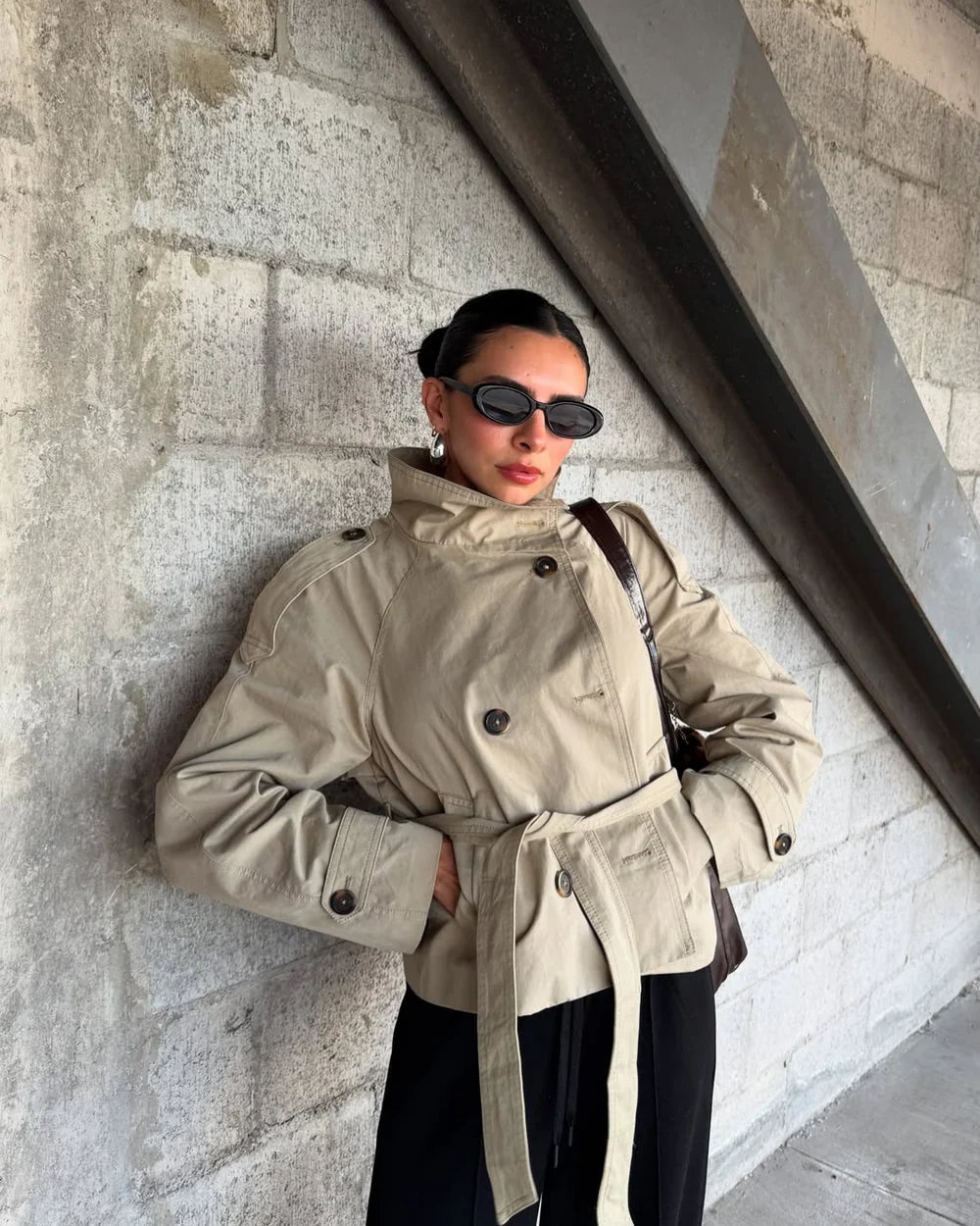 Poised Belted High-Neck Cropped Trench Coat – view 3