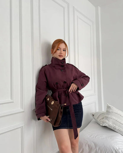 Poised Belted High-Neck Cropped Trench Coat – view 4