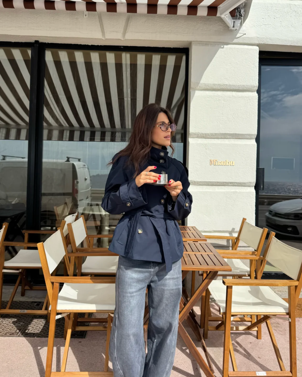 Poised Belted High-Neck Cropped Trench Coat – view 6