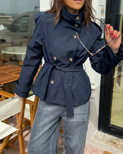 Poised Belted High-Neck Cropped Trench Coat – view 7