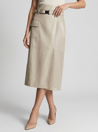 Nadia | Women's Asymmetric Faux Leather Midi Skirt