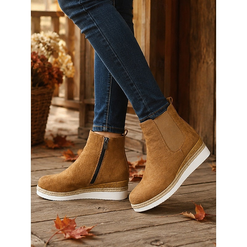 Cozy Wedge Ankle Boots with Braided Trim
