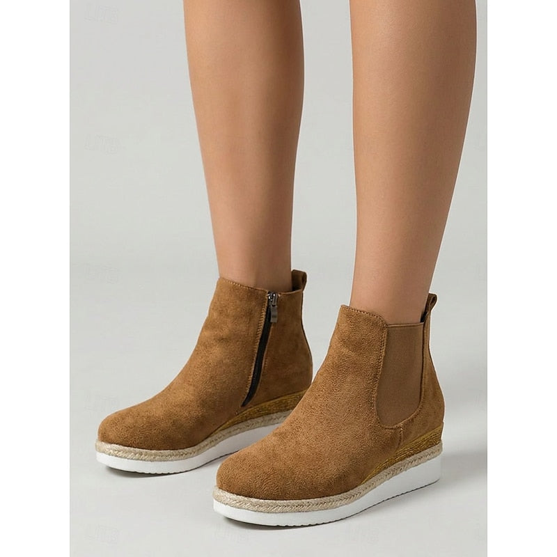 Cozy Wedge Ankle Boots with Braided Trim – view 5