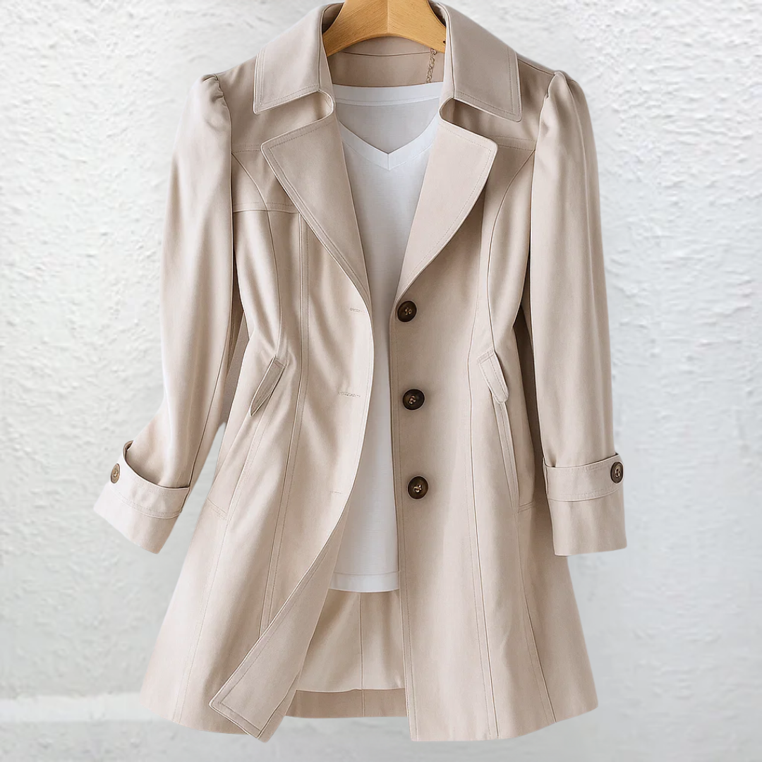 Beige Vintage-Collar Tailored Winter Coat with Side Pockets