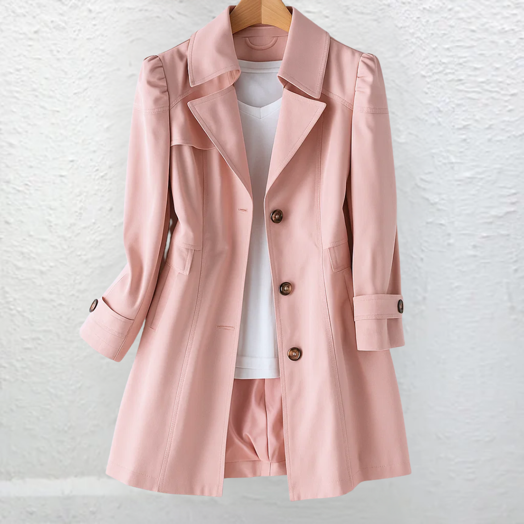 Pink Vintage-Collar Tailored Winter Coat with Side Pockets