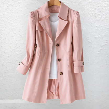 Pink Vintage-Collar Tailored Winter Coat with Side Pockets