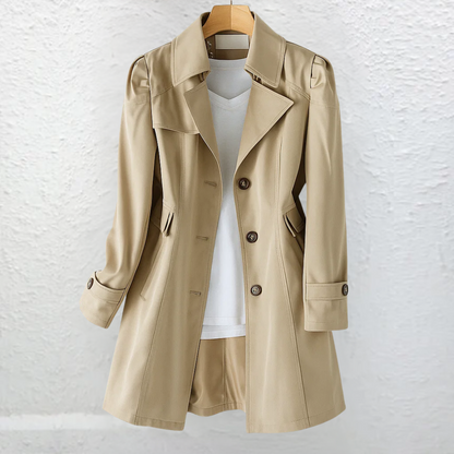 Khaki Vintage-Collar Tailored Winter Coat with Side Pockets